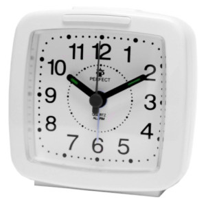 Klasyczny Analogowy Zegarek Budzik PERFECT Na Baterie - Czytelna Tarcza z Wyraźnymi Oznaczeniami - Biały