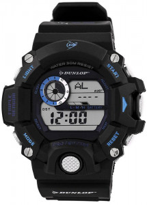 Męski i Młodzieżowy Cyfrowy Zegarek Marki Dunlop Solo - Czarny - Syntetyczny Pasek - Druga Strefa Czasowa, Timer, Stoper, Alarm