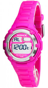 Nieduży Zegarek XONIX - Sportowy Design - Wodoszczelność 100M, Stoper, Timer, Alarm, 2x Czas - Damski i Dla Dziewczynki - Ciemnoróżowy