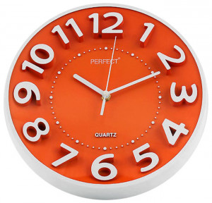Zegar Ścienny PERFECT - Duże Czytelne Indeksy - Pomarańczowa Tarcza