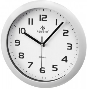 Klasyczny Zegar Ścienny PERFECT - Biała Tarcza z Czarnymi Cyframi - Analogowy Na Baterie - Do Pokoju Gabinetu Kuchni Sypialni - 25cm - Biały