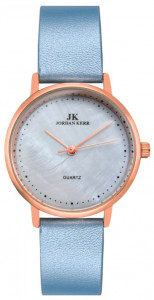 Zegarek Damski Jordan Kerr Na Skórzanym Pasku - Perłowa Niebieska Tarcza - Minimalistyczny Design