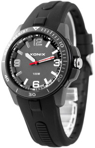 Zegarek XONIX WR100m - Męski i Dla Chłopaka - Analogowy Mechanizm + Duże Srebrne Indeksy Na Tarczy - Długi Syntetyczny Pasek - Czarny + Szare Elementy