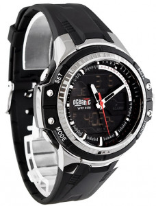 Zegarek Sportowy OCEANIC SPACE ODYSSEY LCD/Analog - Męski I Dla Dużego Chłopaka - WR 100M, Stoper, 2x Alarm, Timer, Czas Światowy - Czarny LCD