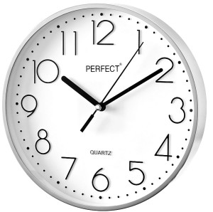 Klasyczny Zegar Ścienny - Kolor Srebrny - Duże Cyfry – Średnica 22cm - Cienka Ramka 