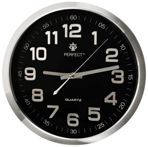 Czarny Luksusowy Zegar Ścienny PERFECT - Aluminiowy - Czytelna Tarcza - Idealny Do Biura Pokoju Kuchni - Ożywiający Wnętrze - Cichy Płynący Mechanizm
