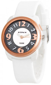 Mały Wodoszczelny 100m Zegarek XONIX - Dziecięcy - Dla Dziewczynki - Analogowy z Podświetleniem - Wszystkie Indeksy Godzin Idealny Do Nauki Godzin - BIAŁY