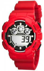 Masywny, Duży Zegarek Sportowy Xonix - Stoper, Timer, Alarm - Czerwony - Uniwersalny