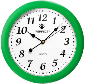 Zegar Ścienny PERFECT - Cichy Płynący Mechanizm - Zielona Ramka Biała Tarcza - Okrągły 28cm Średnicy