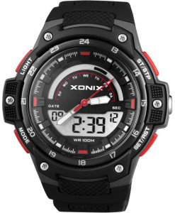 Duży Męski / Młodzieżowy Zegarek XONIX - Wyświetlacz LCD + Wskazówki - Podświetlenie - Sportowy - Wielofunkcyjny - Czarny