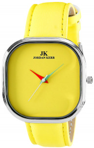 Żółty Damski Zegarek – JORDAN KERR – Na Skórzanym Pasku Z Kwadratową Tarczą O Zaokrąglonych Rogach