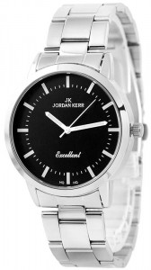 Ekskluzywny Zegarek JORDAN KERR - Uniwersalny Model - Srebrna Bransoleta + Czarna Tarcza - Dodający Elegancji