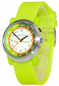 Kolorowy Zegarek Dla Chłopca i Dziewczynki XONIX WR100m - Wskazówkowy z Podświetleniem - Wszytkie Indeksy Na Tarczy - Idealny Do Nauki Godzin i Nie Tylko - ZIELONY NEONOWY + Pudełko 