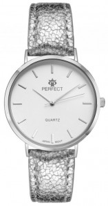 Lśniący Damski Zegarek PERFECT - Skórzany Srebrny Pasek - Klasyczna Tarcza