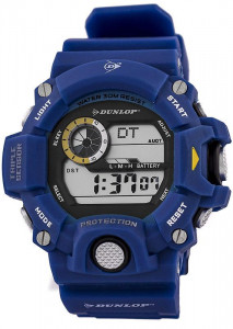 Męski i Młodzieżowy Cyfrowy Zegarek Marki Dunlop Solo - Granatowy - Syntetyczny Pasek - Druga Strefa Czasowa, Timer, Stoper, Alarm