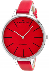 Fantastyczny Damski Zegarek Jordan Kerr z Dużą Czerwoną Tarczą - Wąski Czerwony Pasek - Świetny Dodatek Do Ubioru