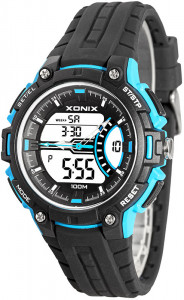 Sportowy Zegarek XONIX - Wodoszczelny 100m - Wielofunkcyjny - DualTime LCD + Wskazówki - Rozbudowany Stoper 100 Międzyczasów z Pamięcią Pomiarów - Podświetlenie Budzik Data
