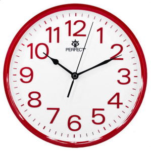 Wskazówkowy Zegar Ścienny PERFECT - Klasyczny Model - 25cm Średnicy - Czerwony