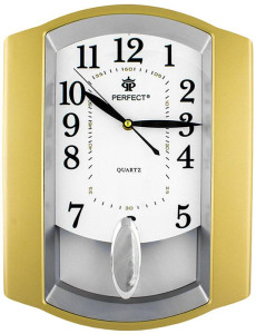 Zegar Ścienny PERFECT - Klasyczny Wzór i Wygląd - Złota Obudowa, Biała Tarcza - 39,5cm Wysokości