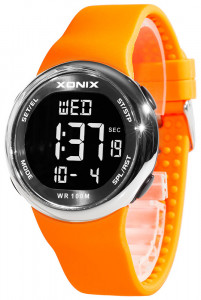 Uniwersalny Zegarek Elektroniczny XONIX ROBUR - Wodoszczelny 100m - Lekki, Sportowy, Wielofunkcyjny - Stoper, Timer, Data, 2xCzas - POMARAŃCZOWY