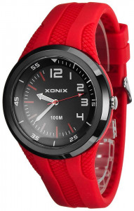 Wskazówkowy, Uniwerslny Zegarek Xonix - Wodoodporny WR100m - Syntetyczny Pasek - Antyalergiczny - Czerwony
