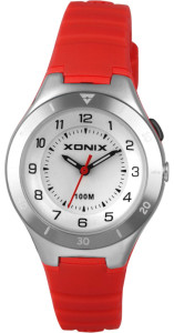 Dziecięcy | Mały Damski Analogowy Zegarek XONIX z Czytelną Podziałką - Tarcza z Podświetleniem - Wodoodporny 100m - Czerwony