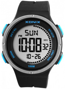 Wielofunkcyjny Sportowy Zegarek Marki XONIX - Elektroniczny Wyświetlacz LCD - Męski i Młodzieżowy - Wodoszczelny 100m - Podświetlenie, Stoper, Timer, Budzik, Sygnał Pełnej Godziny - Czarny