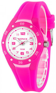 Zegarek Damski i Dla Dziewczynki XONIX WR100m - Wskazówkowy z Podświetleniem - Różowy z Jaśniejszymi Elementami - Czytelna Tarcza - Gumowy Pasek - Antyalergiczny