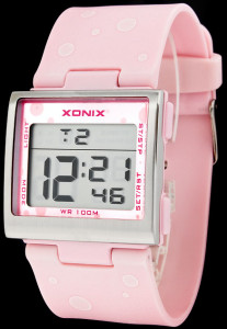 Dziecięcy I Młodzieżowy Zegarek XONIX - Wyraźny Wyświetlacz + Wiele Funkcji + Wodoszczelność 100M - Cały Różowy, Ozdobiony Bąbelkami
