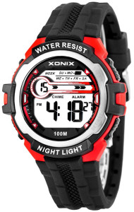 Sportowy Zegarek Elektroniczny XONIX WR100m - Męski i Młodzieżowy Chłopięcy- Wielofunkcyjny Stoper, Budzik, 2x Czas, Timer - Czytelny Wyświetlacz z Podświetleniem - Czarny