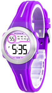 Mały Elektroniczny Zegarek Sportowy XONIX - Dla Dziewczynki, Damski - Wodoszczelny 100m - Czytelny LCD - FIOLETOWY - Girls