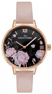 Zegarek Damski Jordan Kerr z Pięknie Zdobioną Tarczą - Rzymskie Cyfry - Pasek Skórzany - Różowy