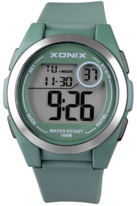Cyfrowy Zegarek XONIX - Uniwersalny Model - Sportowy - WR100m - Podświetlenie - Stoper - Timer - Budzik - Datownik - Kolor Zielony