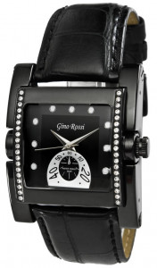 Designerski Zegarek Damski Gino Rossi na Stylizowanym Skórzanym Pasku - Czarny