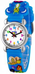 EVEREST Kids - Zegarek Dla Dziewczynki - Błękitny Pasek Ozdobiony Motylkami I Kwiatkami