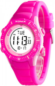 Klasyczny Zegarek Cyfrowy XONIX - Wodoszczelny 100m - Młodzieżowy Dziewczęcy i Damski - Sportowy, Wielofunkcyjny - Stoper, Timer, Alarm, Drugi Czas, Podświetlenie, Data - Różowy