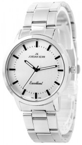 Ekskluzywny Zegarek JORDAN KERR - Uniwersalny Model - Srebrna Bransoleta + Biała Tarcza - Dodający Elegancji