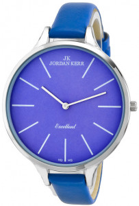 Fantastyczny Damski Zegarek Jordan Kerr z Dużą Niebieską Tarczą - Wąski Niebieski Pasek - Świetny Dodatek Do Ubioru