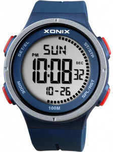 Wielofunkcyjny Sportowy Zegarek Marki XONIX - Elektroniczny Wyświetlacz LCD - Męski i Młodzieżowy - Wodoszczelny 100m - Podświetlenie, Stoper, Timer, Budzik, Sygnał Pełnej Godziny - Granatowy