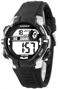 Porządny Zegarek Elektroniczny XONIX - Męski i Chłopięcy Młodzieżowy - Czytelny LCD z Dużymi Cyframi - Wodoodporny 100m - Wielofunkcyjny - Stoper, Timer, Budzik, Drugi Czas - BLACK/SILVER