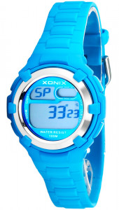 Nieduży Zegarek XONIX - Sportowy Design - Wodoszczelność 100M, Stoper, Timer, Alarm, 2x Czas - Uniwersalny - Niebieski