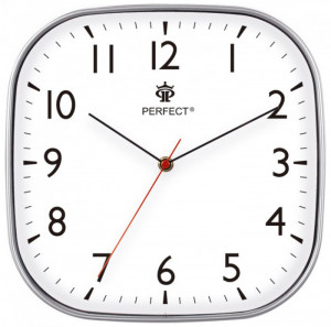Zegar Na Ścianę PERFECT - Klasyczny Wygląd - Czytelne Indeksy - Kwadratowy z Zaokrągleniami – Srebrny