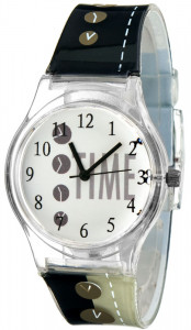Czarny Plastikowy Zegarek Z Napisem Time, Dla Dziewczynki, PERFECT