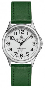 Mały Wskazówkowy Zegarek Damski z Czytelną Tarczą PERFECT - Pasek Skórzany Kolor Zielony - Uniwersalny Dodatek
