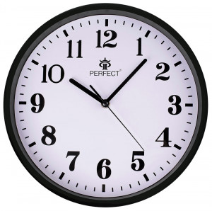 Zegar Ścienny PERFECT z Bardzo Czytelną Tarczą - Aluminiowa Obudowa - Czarna Ramka