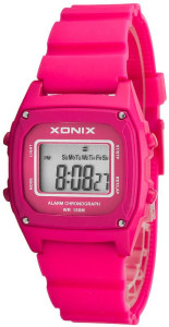Perfekcyjny XONIX - Zegarek Sportowy Dla Dziewczynki - Wiele Funkcji - Antyalergiczny - Syntetyczny Pasek - Ciemnoróżowy