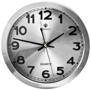 Srebrny Luksusowy Zegar Ścienny PERFECT - Aluminiowy - Czytelna Tarcza - Idealny Do Biura Pokoju Kuchni - Ożywiający Wnętrze - Cichy Płynący Mechanizm