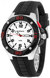 Wskazówkowy Zegarek z Dużą Podświetlaną Tarczą XONIX - Uniwersalny Model - Wodoszczelny 100m - Antyalergiczny - Czarny Pasek, Biała Tarcza + Pudełko