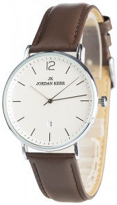 Stylowy Uniwersalny Zegarek Jordan Kerr - Klasyczna Tarcza o Dyskretnym Wyglądzie + Datownik Na Godzinie 6 - Brązowy Skórzany Pasek