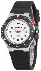 Nieduży Zegarek Analogowy XONIX WR100m - Wskazówkowy z Podświetleniem - Przejrzysta Tarcza - Dla Dziewczynki, Chłopca i Damski - Kolor Czarny